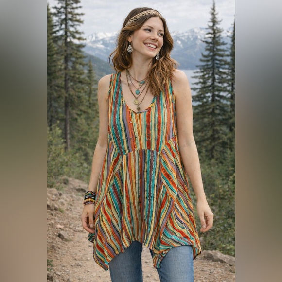 Lucca Tops - Vibrant Multicolor Striped Tunic Top